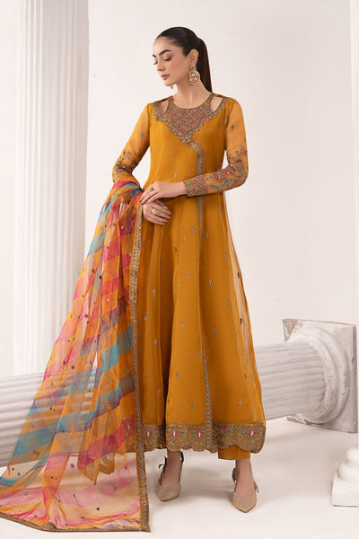 Maria B | RTW | 3 Piece Embroidered Organza Suit-Brand:Maria B-Type:Luxury Formals-Yellow - House of Maryam- Buy in UK, USA