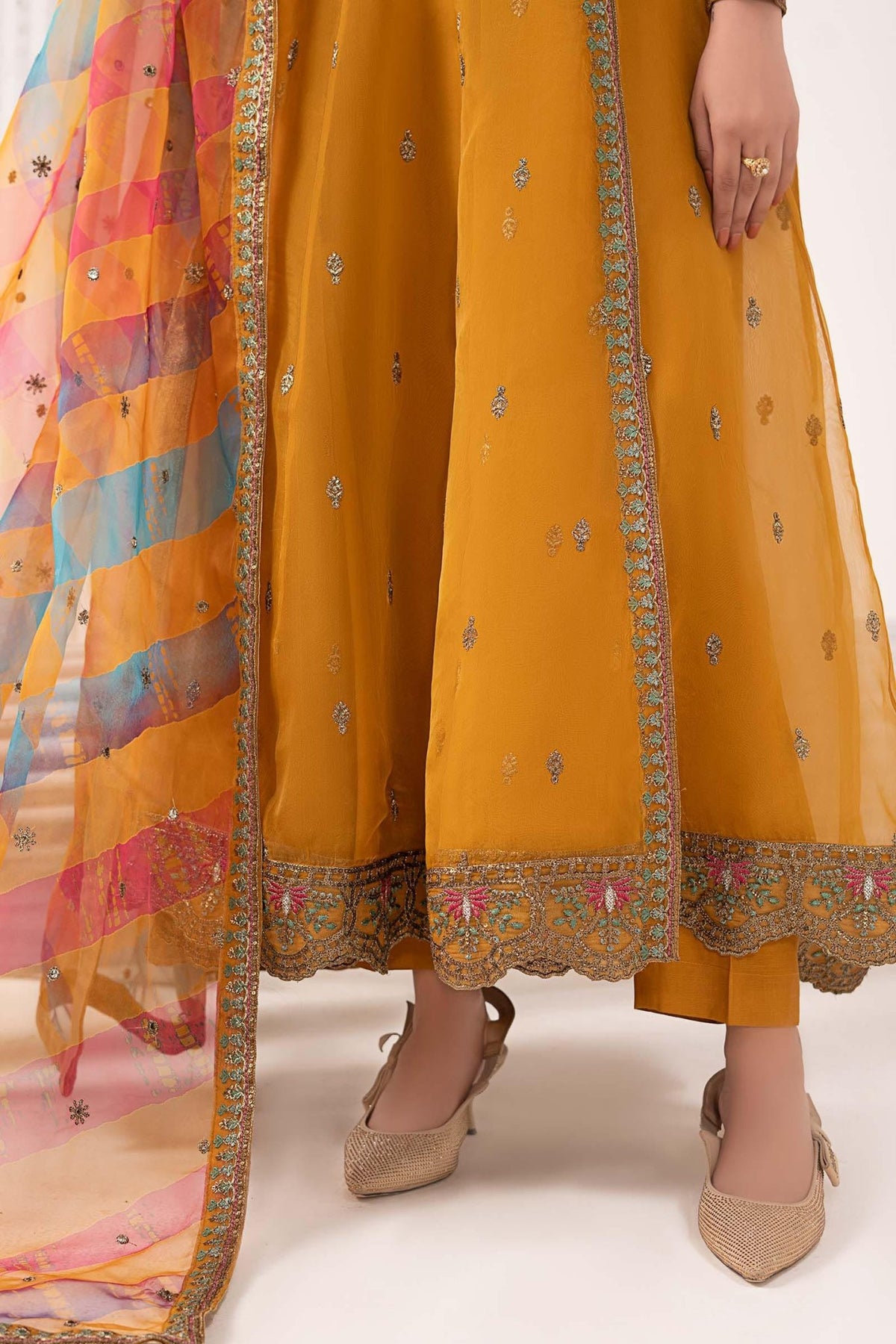 Maria B | RTW | 3 Piece Embroidered Organza Suit-Brand:Maria B-Type:Luxury Formals-Yellow - House of Maryam- Buy in UK, USA