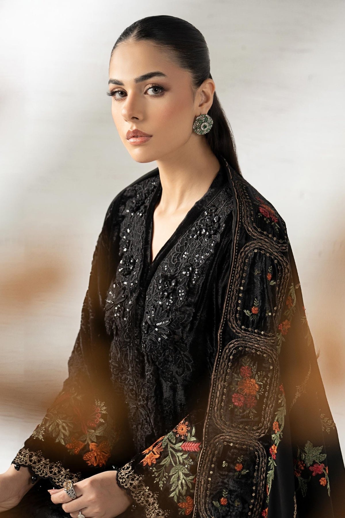 Maria B | RTW | 3 Piece Embroidered Palachi Suit-Brand:Maria B-Type:Luxury Pret-Black - House of Maryam- Buy in UK, USA