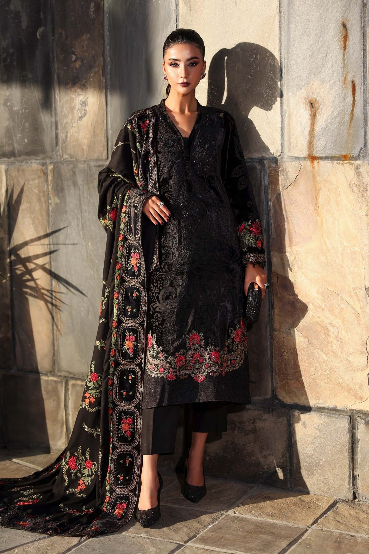 Maria B | RTW | 3 Piece Embroidered Palachi Suit-Brand:Maria B-Type:Luxury Pret-Black - House of Maryam- Buy in UK, USA