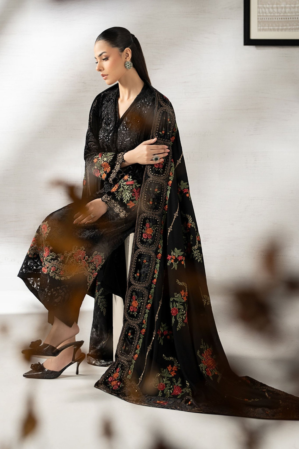 Maria B | RTW | 3 Piece Embroidered Palachi Suit-Brand:Maria B-Type:Luxury Pret-Black - House of Maryam- Buy in UK, USA