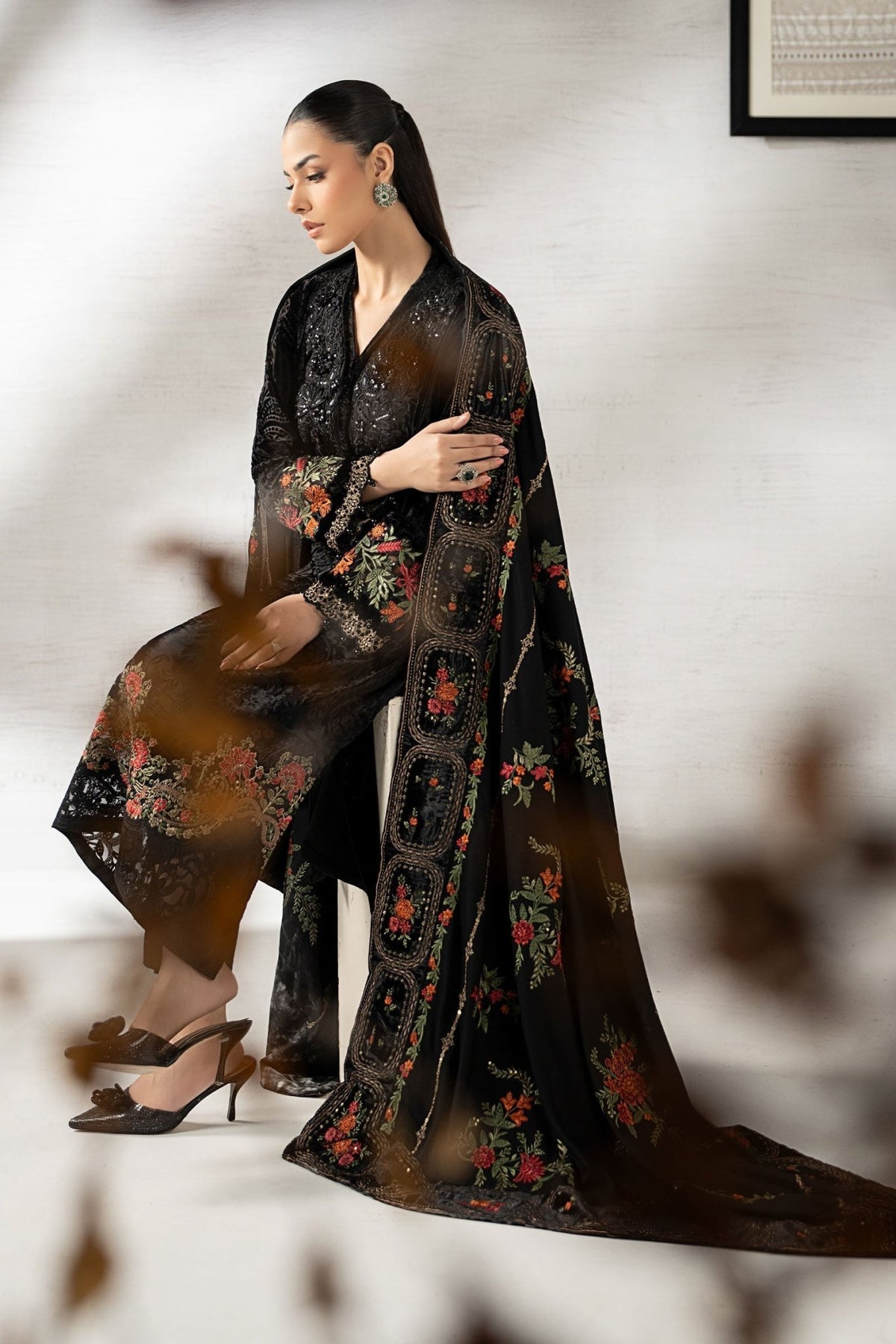Maria B | RTW | 3 Piece Embroidered Palachi Suit-Brand:Maria B-Type:Luxury Pret-Black - House of Maryam- Buy in UK, USA