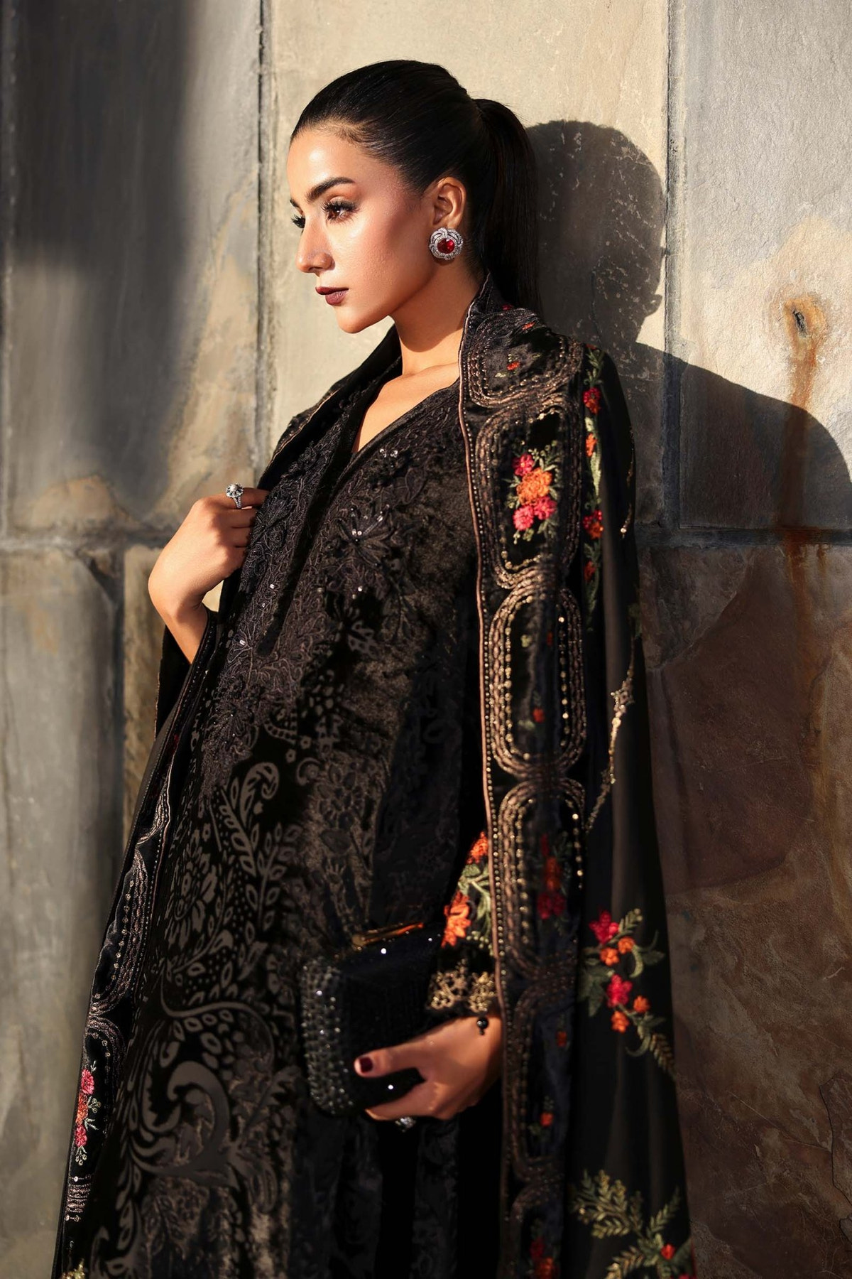 Maria B | RTW | 3 Piece Embroidered Palachi Suit-Brand:Maria B-Type:Luxury Pret-Black - House of Maryam- Buy in UK, USA