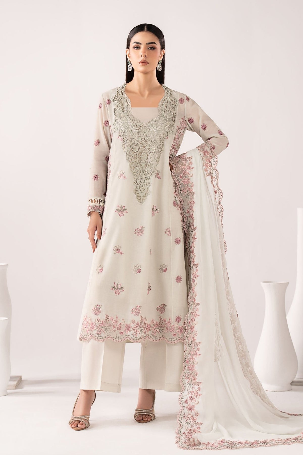 Maria B | RTW | 3 Piece Embroidered Paper Cotton Suit-Brand:Maria B-Type:Luxury Pret-Blue - House of Maryam- Buy in UK, USA