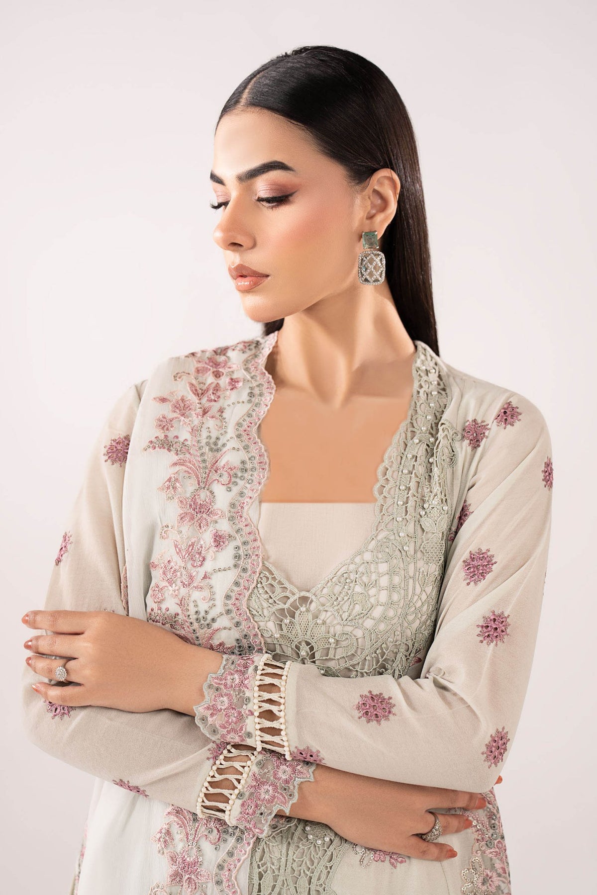 Maria B | RTW | 3 Piece Embroidered Paper Cotton Suit-Brand:Maria B-Type:Luxury Pret-Blue - House of Maryam- Buy in UK, USA
