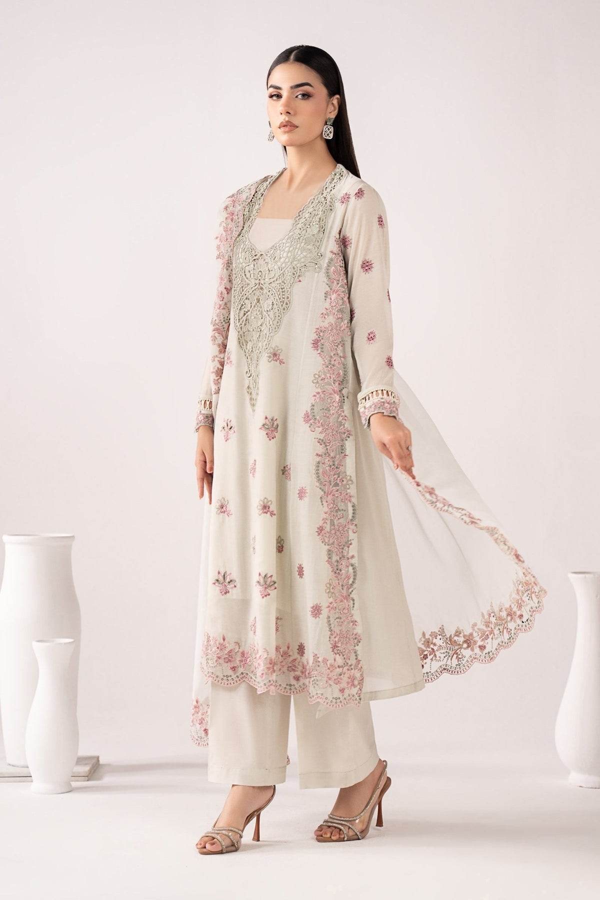 Maria B | RTW | 3 Piece Embroidered Paper Cotton Suit-Brand:Maria B-Type:Luxury Pret-Blue - House of Maryam- Buy in UK, USA