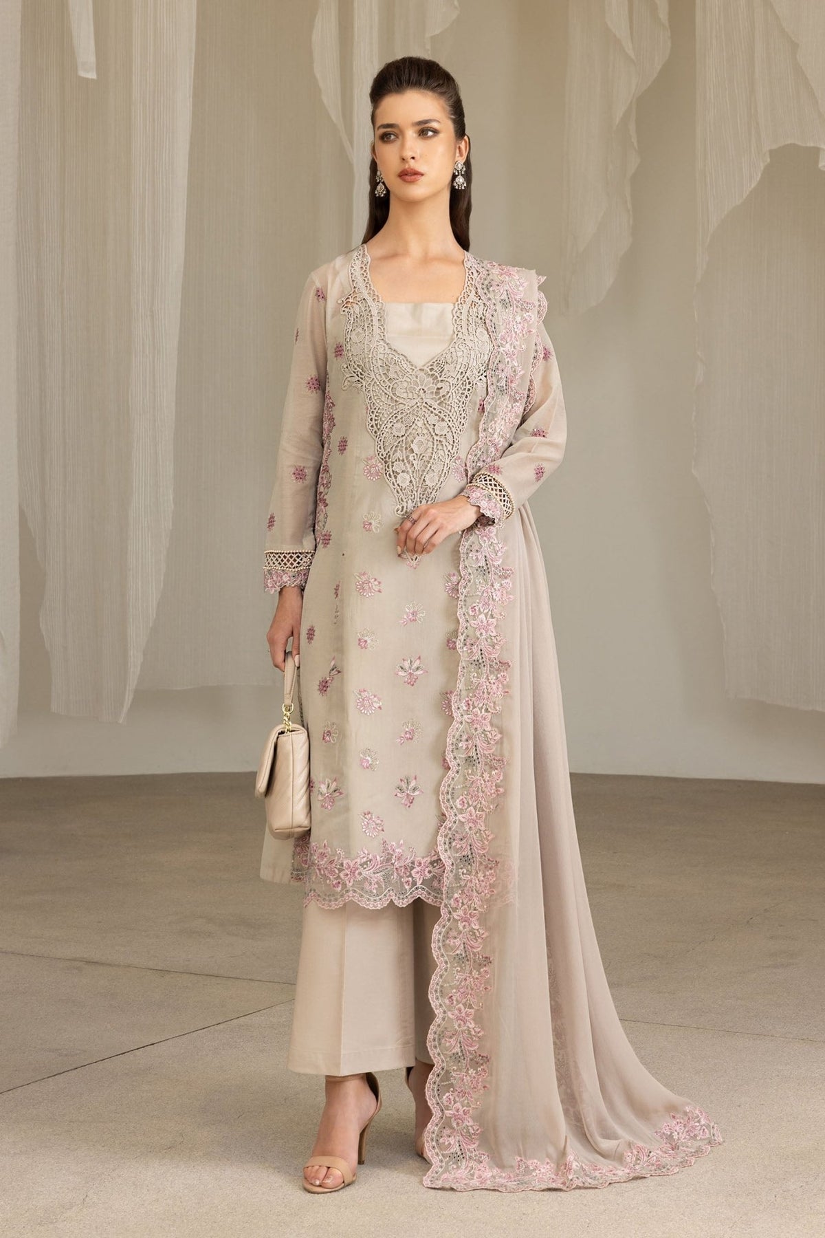 Maria B | RTW | 3 Piece Embroidered Paper Cotton Suit-Brand:Maria B-Type:Luxury Pret-Brown - House of Maryam- Buy in UK, USA