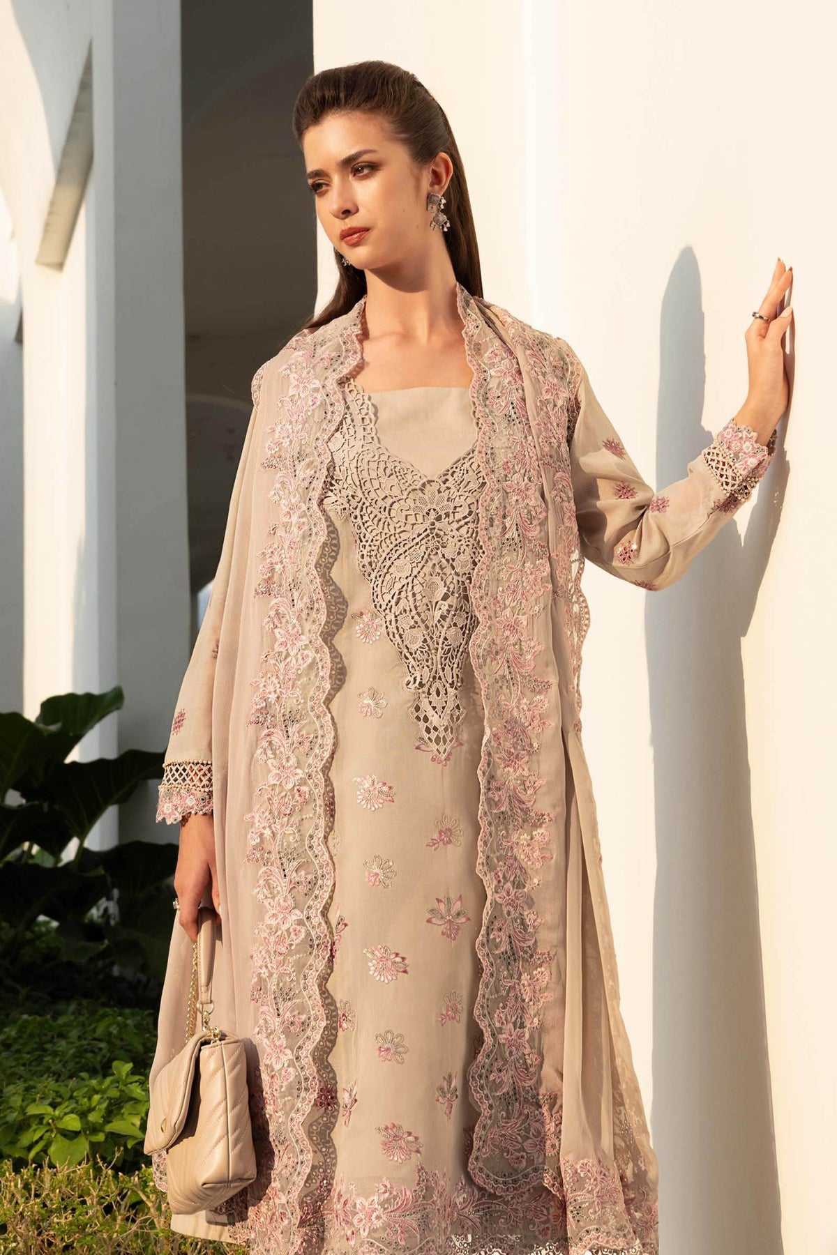 Maria B | RTW | 3 Piece Embroidered Paper Cotton Suit-Brand:Maria B-Type:Luxury Pret-Brown - House of Maryam- Buy in UK, USA