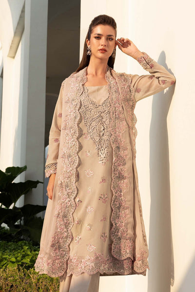 Maria B | RTW | 3 Piece Embroidered Paper Cotton Suit-Brand:Maria B-Type:Luxury Pret-Brown - House of Maryam- Buy in UK, USA