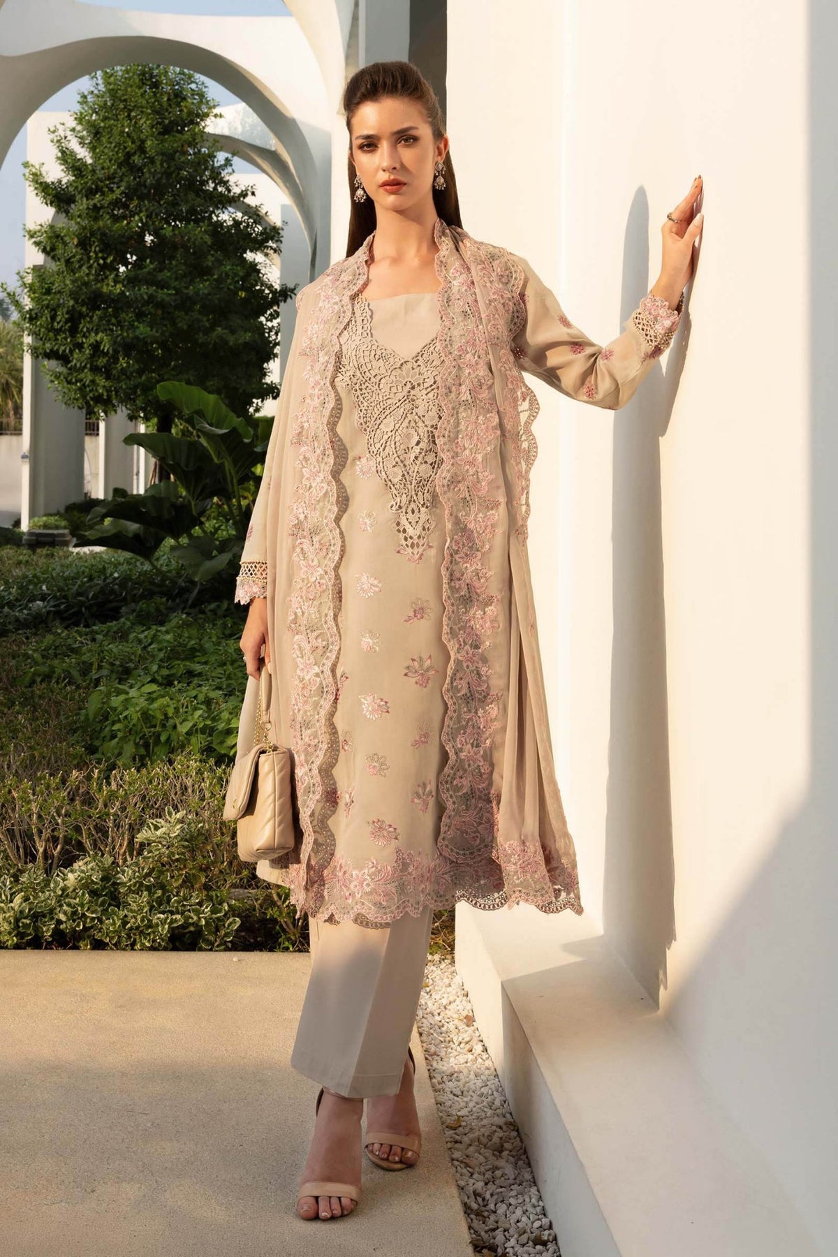 Maria B | RTW | 3 Piece Embroidered Paper Cotton Suit-Brand:Maria B-Type:Luxury Pret-Brown - House of Maryam- Buy in UK, USA
