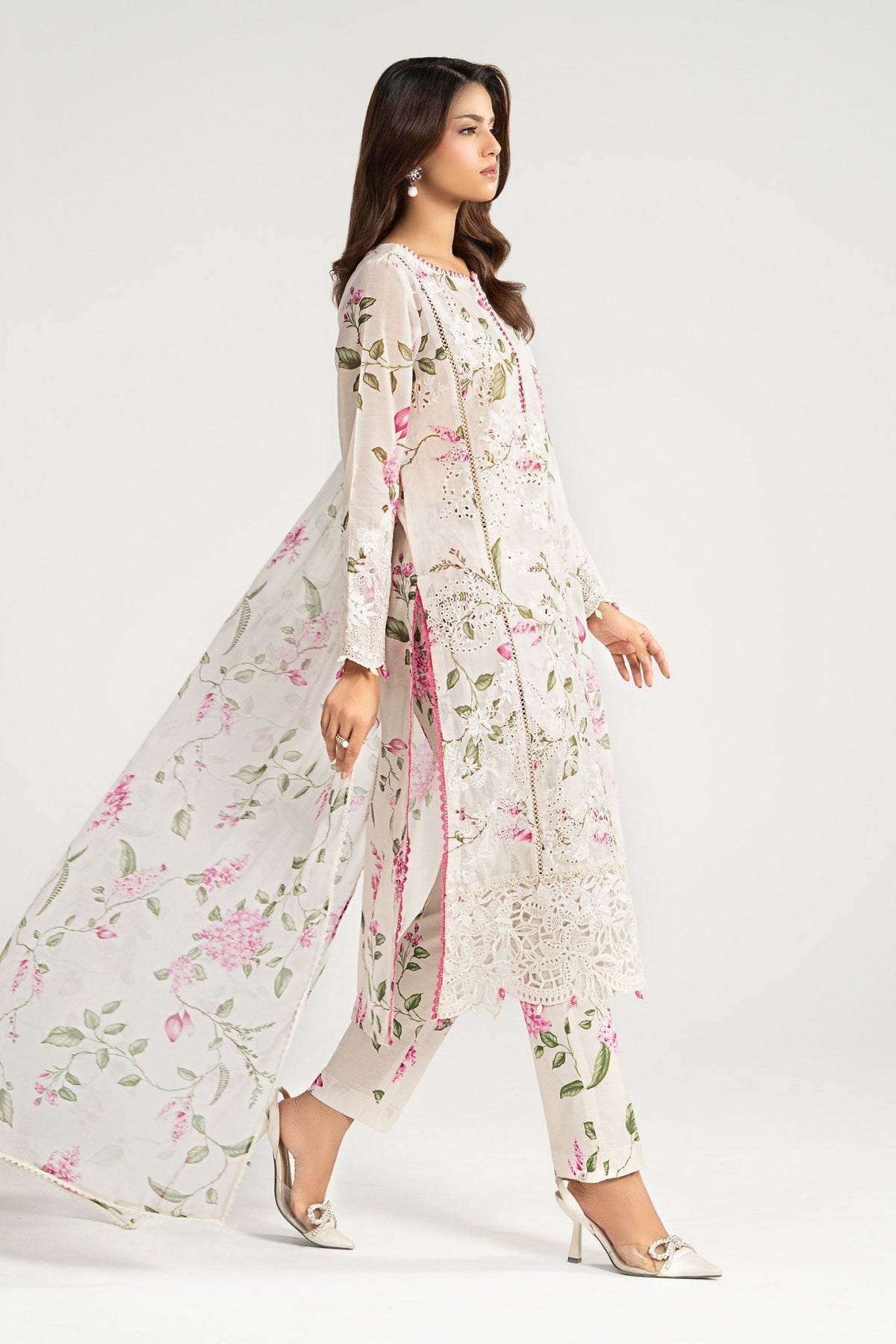 Maria B | RTW | 3 Piece Embroidered Paper Cotton Suit-Brand:Maria B-Type:Luxury Pret-White - House of Maryam- Buy in UK, USA