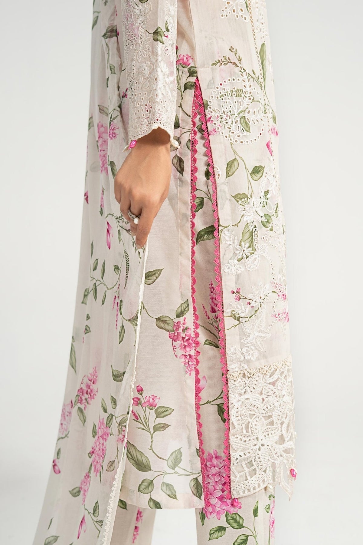 Maria B | RTW | 3 Piece Embroidered Paper Cotton Suit-Brand:Maria B-Type:Luxury Pret-White - House of Maryam- Buy in UK, USA