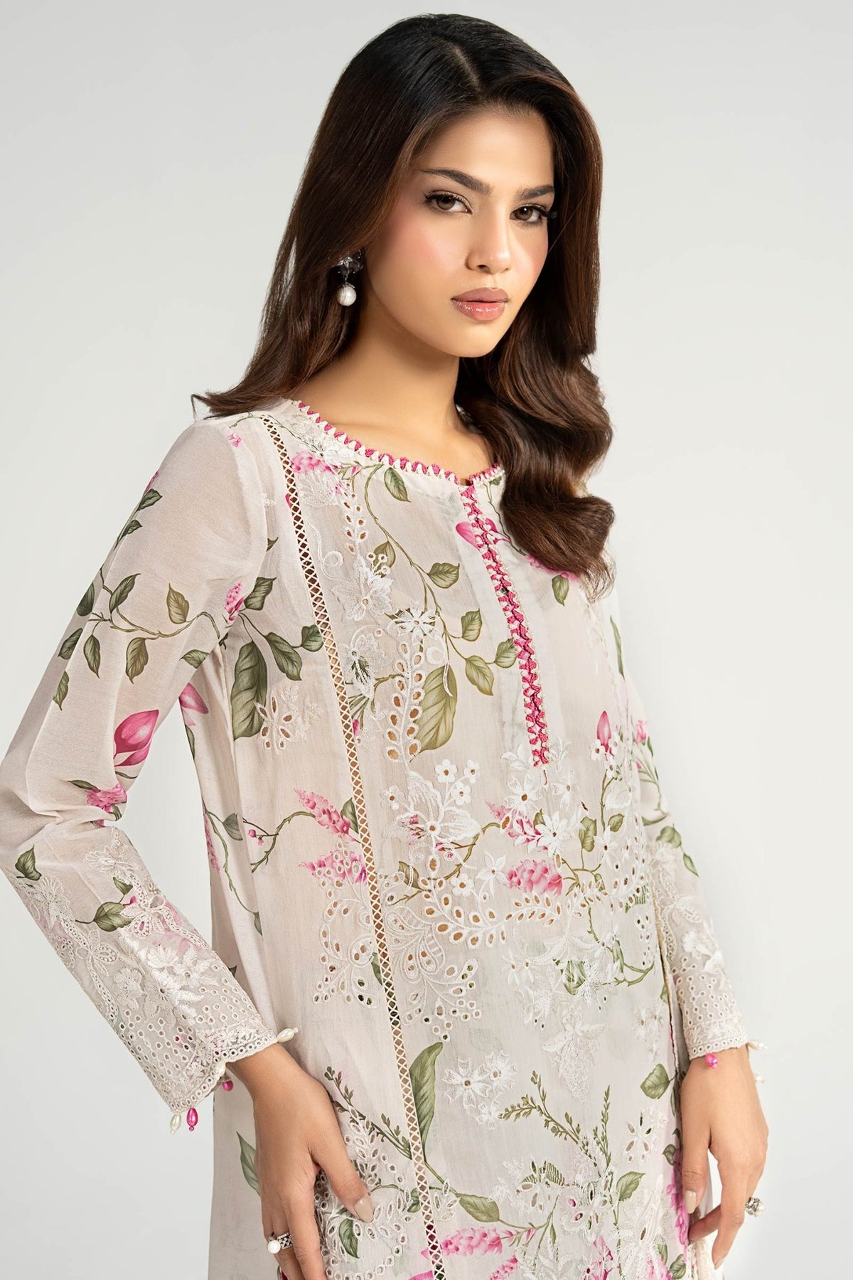 Maria B | RTW | 3 Piece Embroidered Paper Cotton Suit-Brand:Maria B-Type:Luxury Pret-White - House of Maryam- Buy in UK, USA