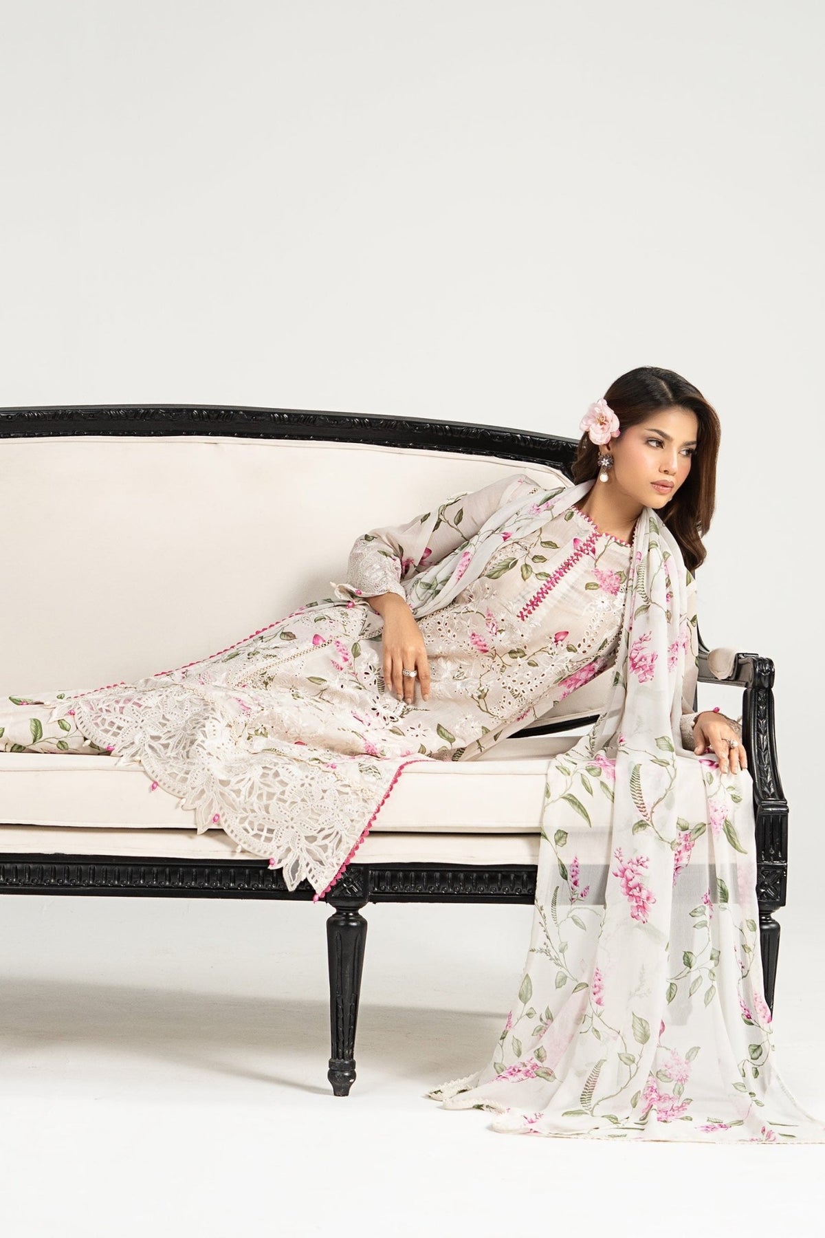 Maria B | RTW | 3 Piece Embroidered Paper Cotton Suit-Brand:Maria B-Type:Luxury Pret-White - House of Maryam- Buy in UK, USA