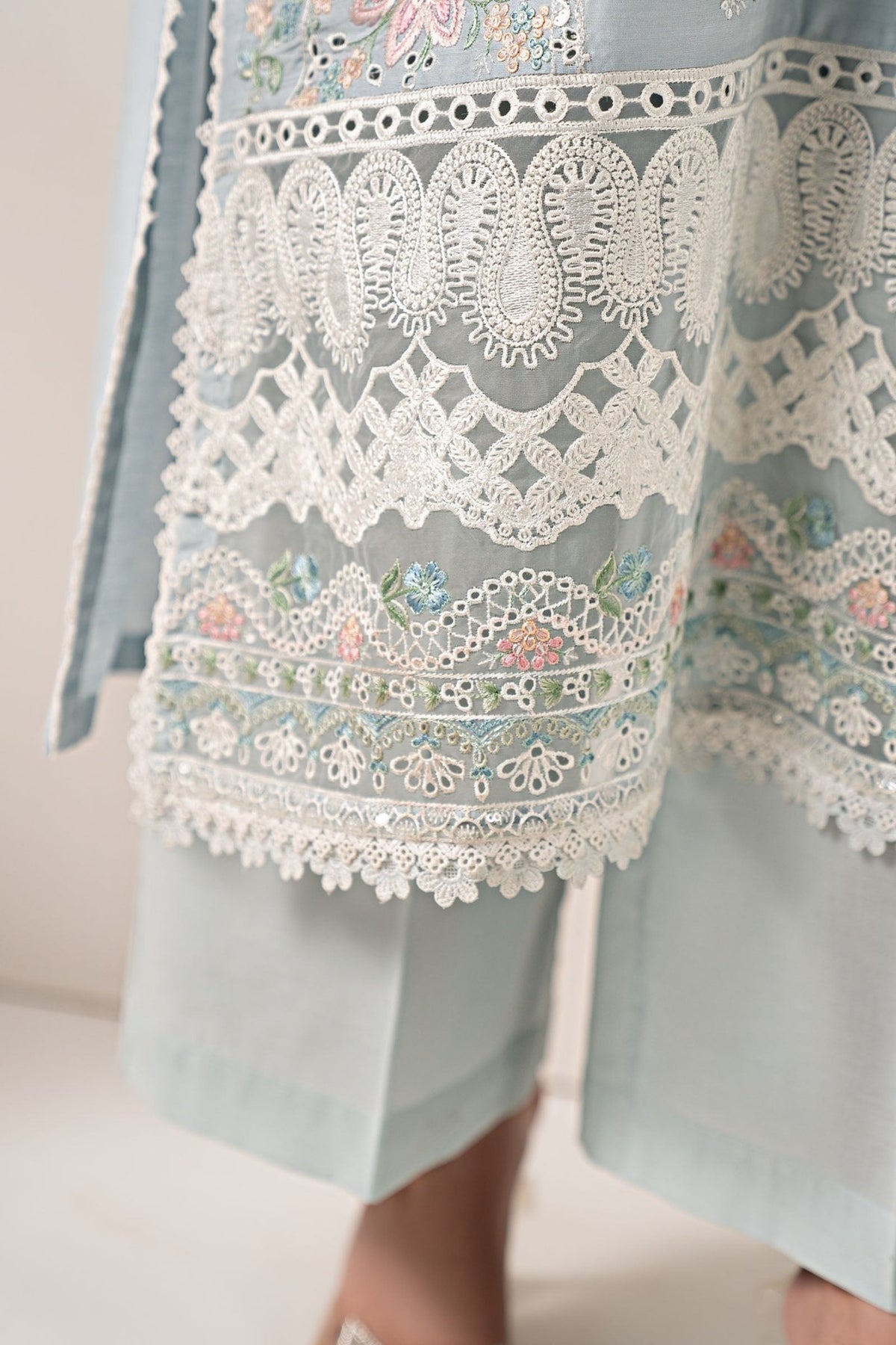 Maria B | RTW | 3 Piece Embroidered Paper Silk Suit-Brand:Maria B-Type:Luxury Pret-Blue - House of Maryam- Buy in UK, USA