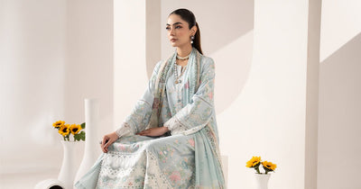 Maria B | RTW | 3 Piece Embroidered Paper Silk Suit-Brand:Maria B-Type:Luxury Pret-Blue - House of Maryam- Buy in UK, USA