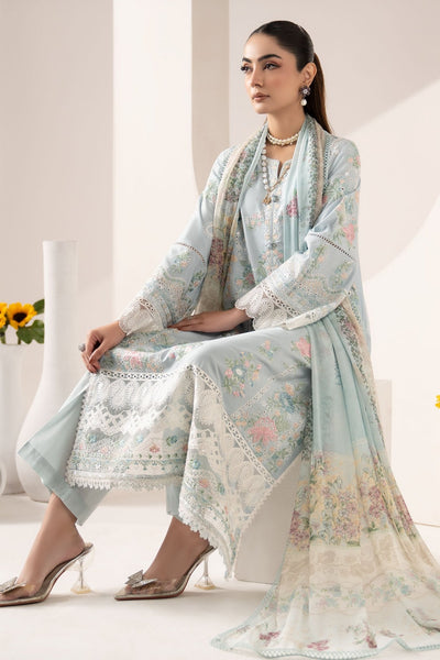 Maria B | RTW | 3 Piece Embroidered Paper Silk Suit-Brand:Maria B-Type:Luxury Pret-Blue - House of Maryam- Buy in UK, USA