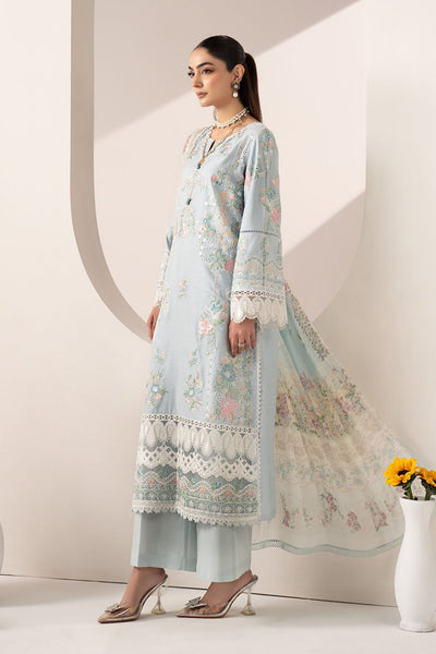 Maria B | RTW | 3 Piece Embroidered Paper Silk Suit-Brand:Maria B-Type:Luxury Pret-Blue - House of Maryam- Buy in UK, USA