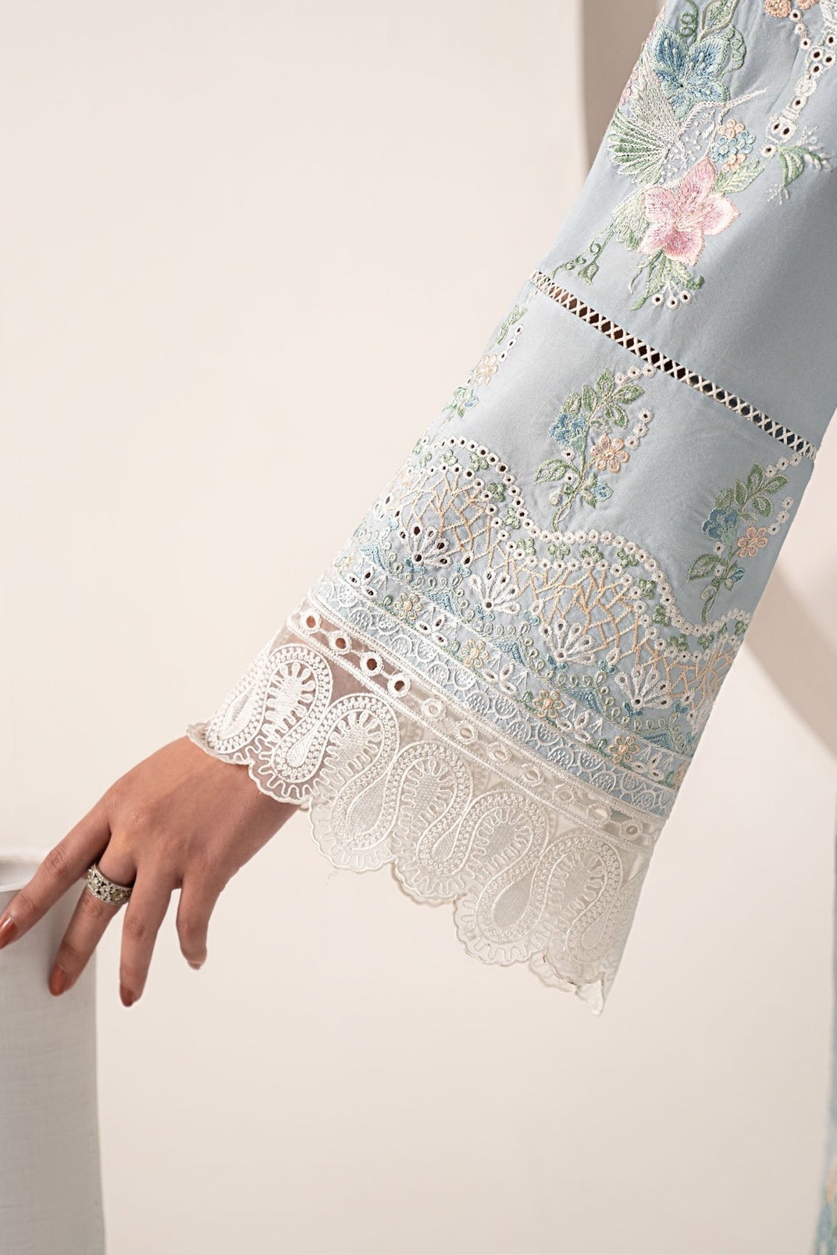 Maria B | RTW | 3 Piece Embroidered Paper Silk Suit-Brand:Maria B-Type:Luxury Pret-Blue - House of Maryam- Buy in UK, USA
