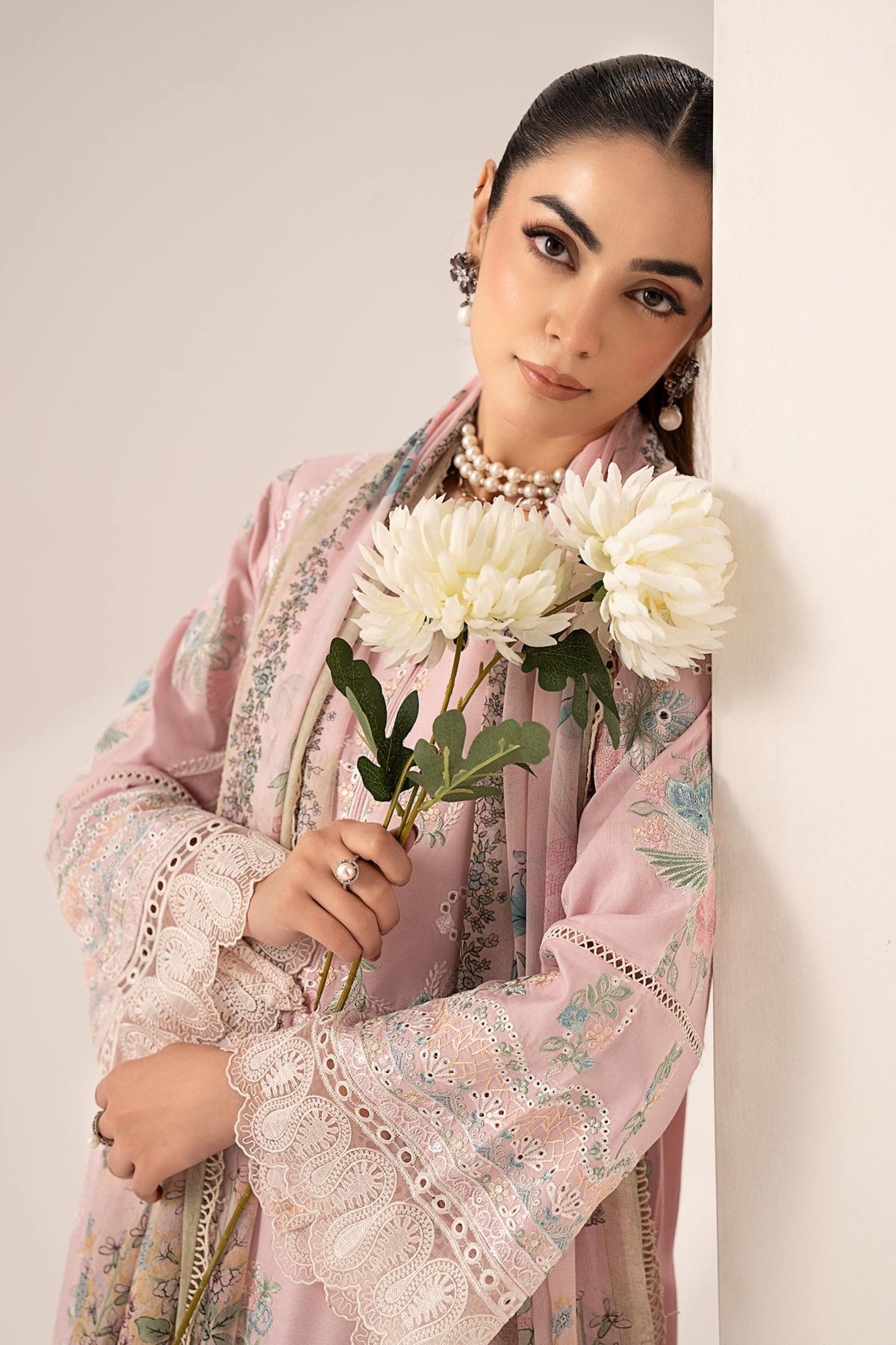 Maria B | RTW | 3 Piece Embroidered Paper Silk Suit-Brand:Maria B-Type:Luxury Pret-Pink - House of Maryam- Buy in UK, USA