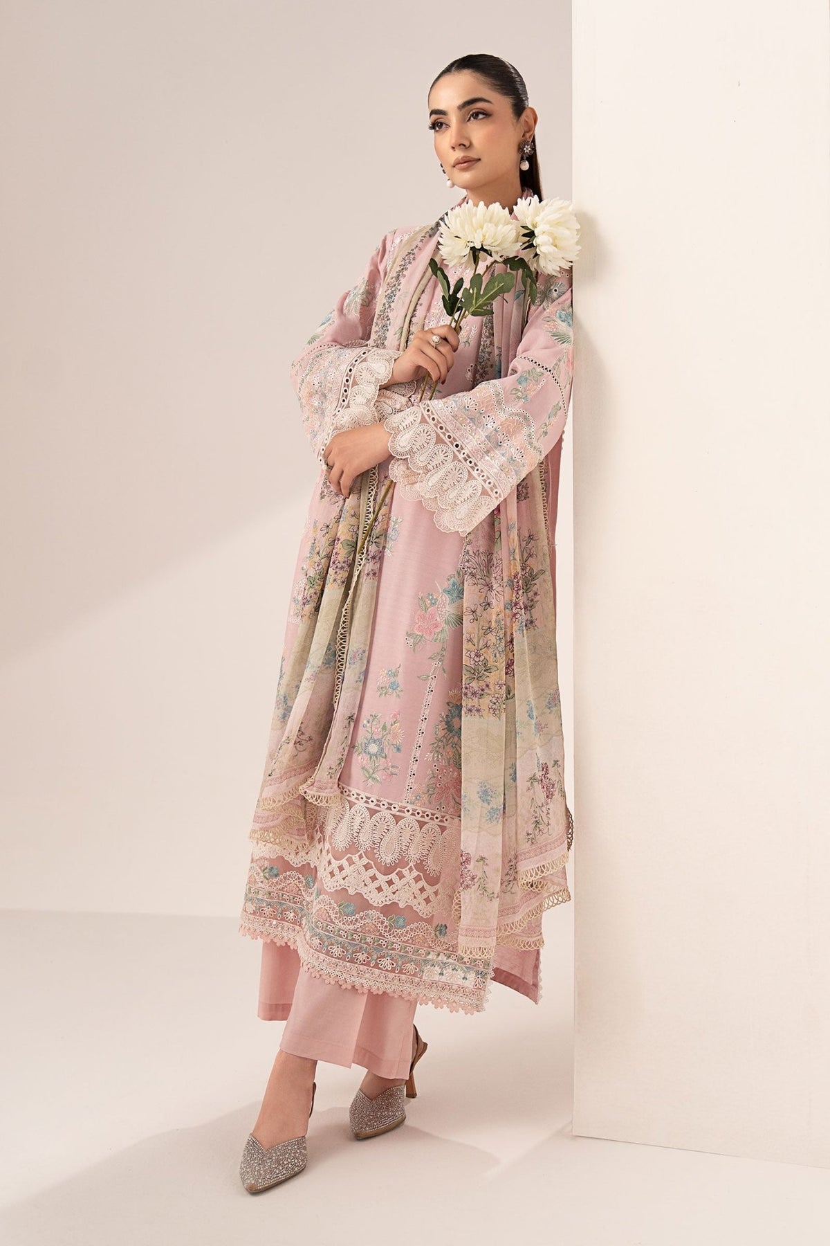 Maria B | RTW | 3 Piece Embroidered Paper Silk Suit-Brand:Maria B-Type:Luxury Pret-Pink - House of Maryam- Buy in UK, USA