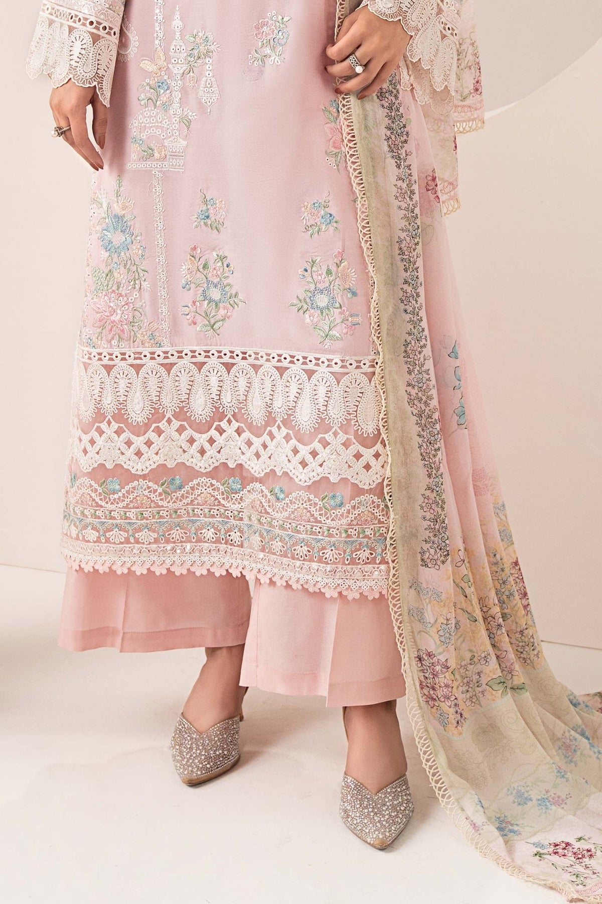 Maria B | RTW | 3 Piece Embroidered Paper Silk Suit-Brand:Maria B-Type:Luxury Pret-Pink - House of Maryam- Buy in UK, USA