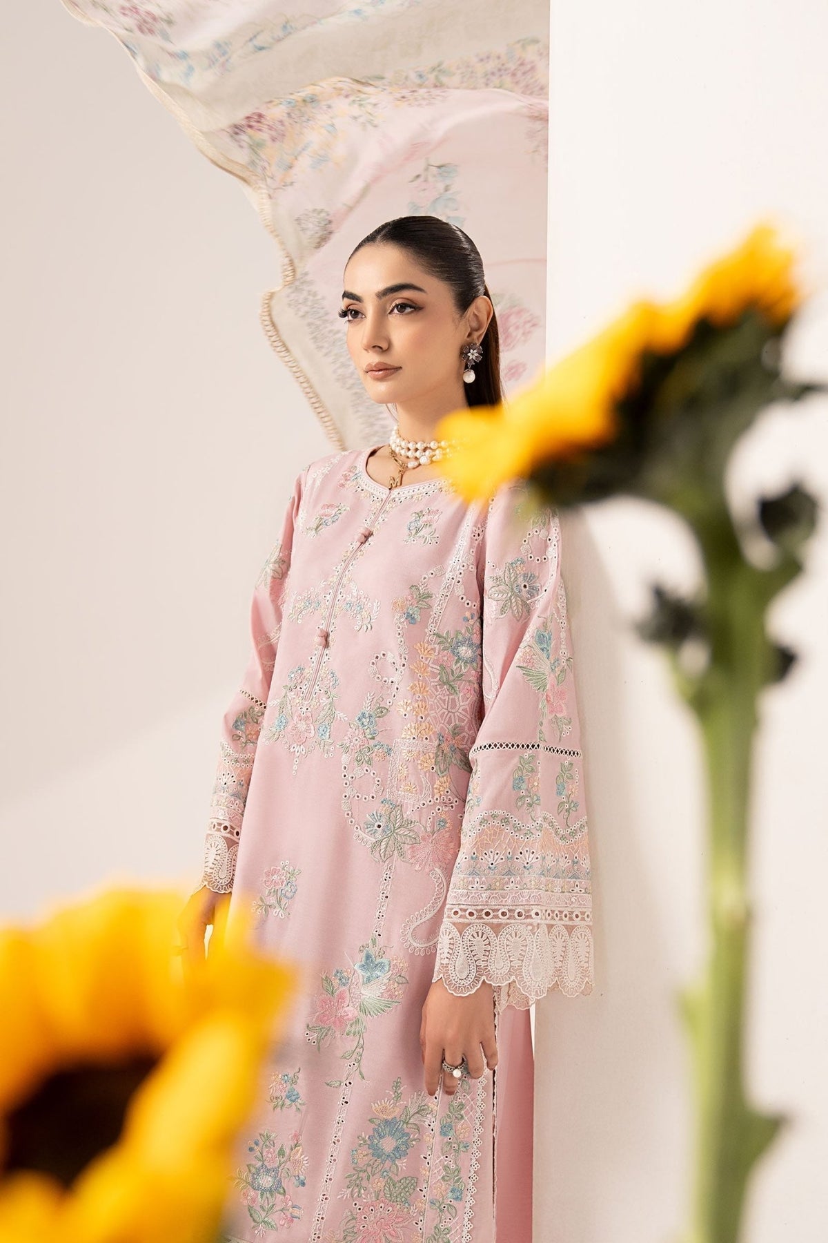 Maria B | RTW | 3 Piece Embroidered Paper Silk Suit-Brand:Maria B-Type:Luxury Pret-Pink - House of Maryam- Buy in UK, USA