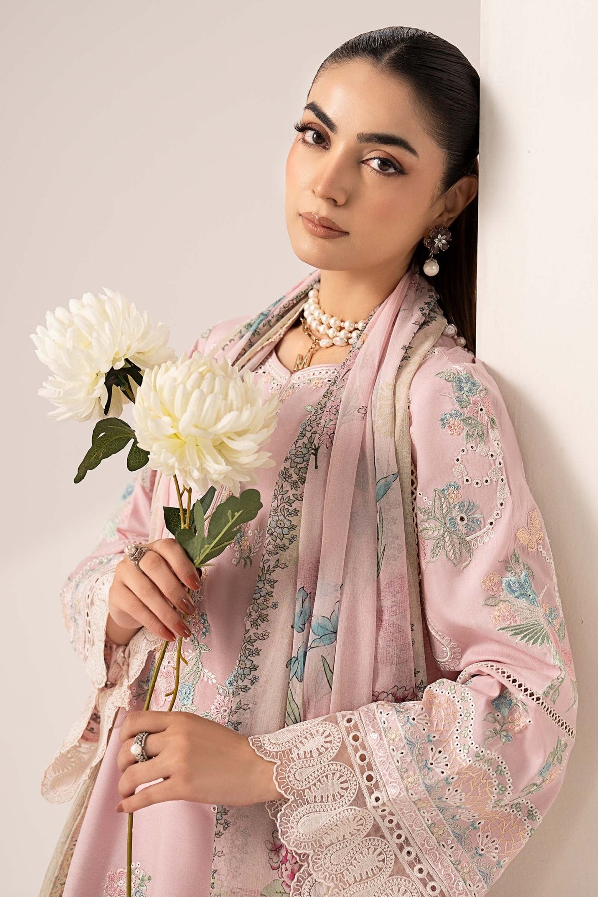 Maria B | RTW | 3 Piece Embroidered Paper Silk Suit-Brand:Maria B-Type:Luxury Pret-Pink - House of Maryam- Buy in UK, USA
