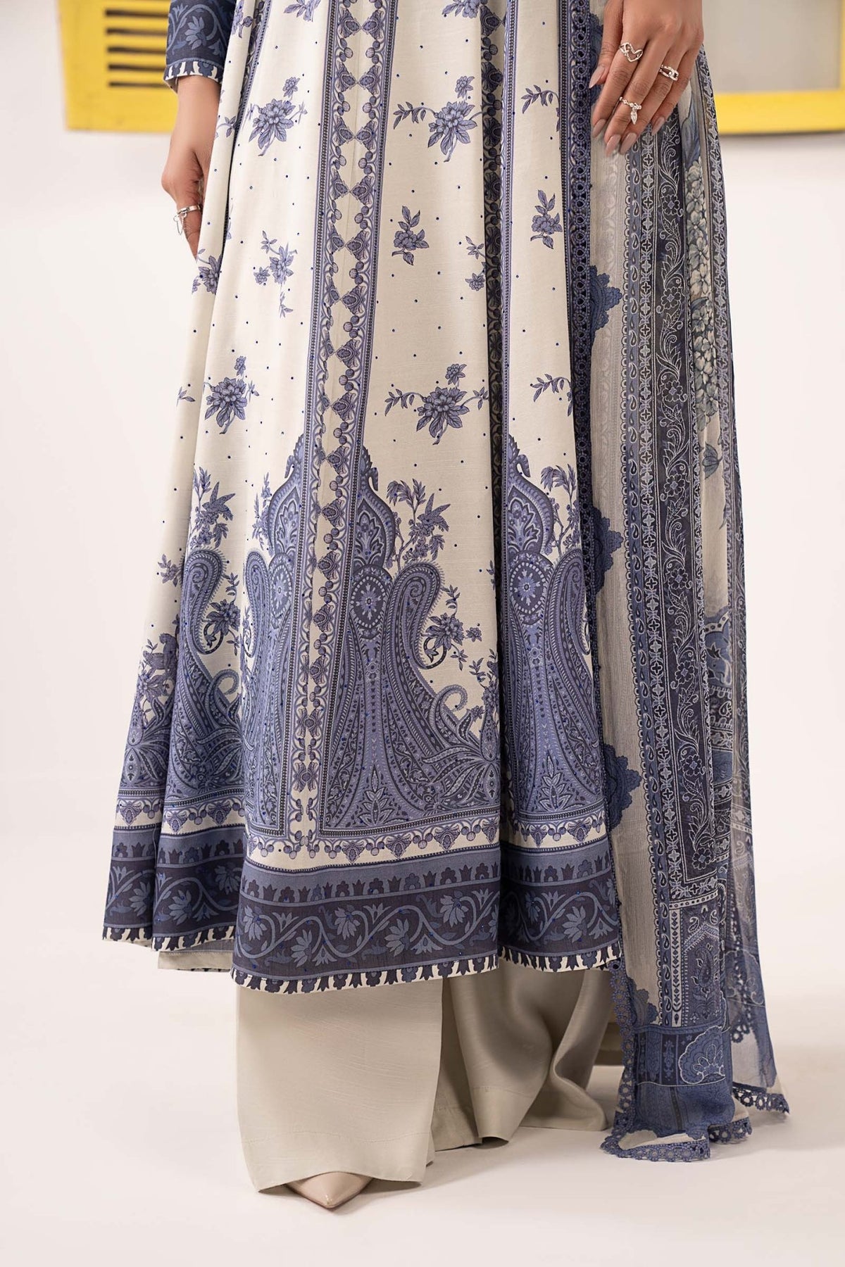 Maria B | RTW | 3 Piece Embroidered Pk Raw Silk Suit-Brand:Maria B-Type:Luxury Pret-Beige - House of Maryam- Buy in UK, USA