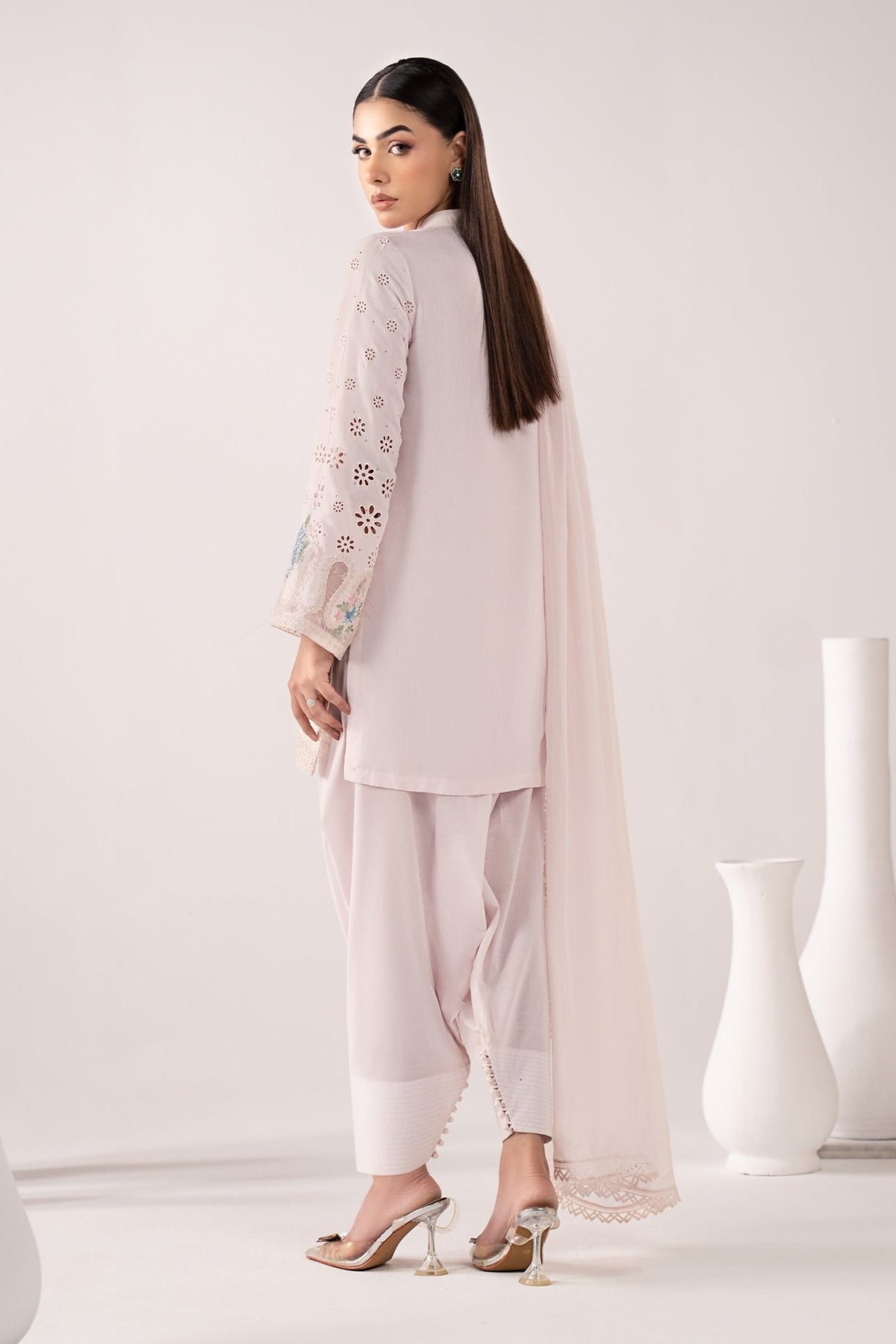 Maria B | RTW | 3 Piece Embroidered Pk Raw Silk Suit-Brand:Maria B-Type:Luxury Pret-Pink - House of Maryam- Buy in UK, USA