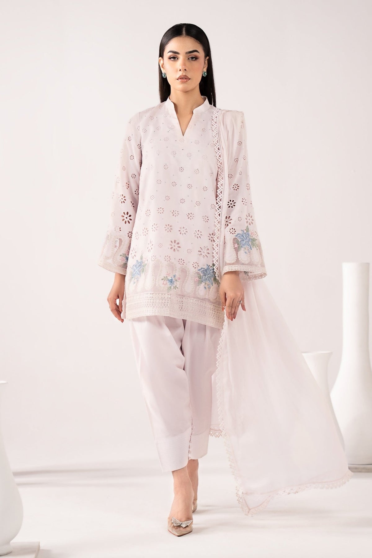Maria B | RTW | 3 Piece Embroidered Pk Raw Silk Suit-Brand:Maria B-Type:Luxury Pret-Pink - House of Maryam- Buy in UK, USA