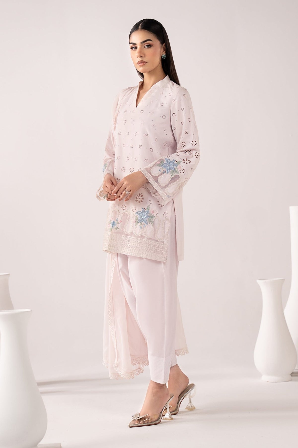 Maria B | RTW | 3 Piece Embroidered Pk Raw Silk Suit-Brand:Maria B-Type:Luxury Pret-Pink - House of Maryam- Buy in UK, USA