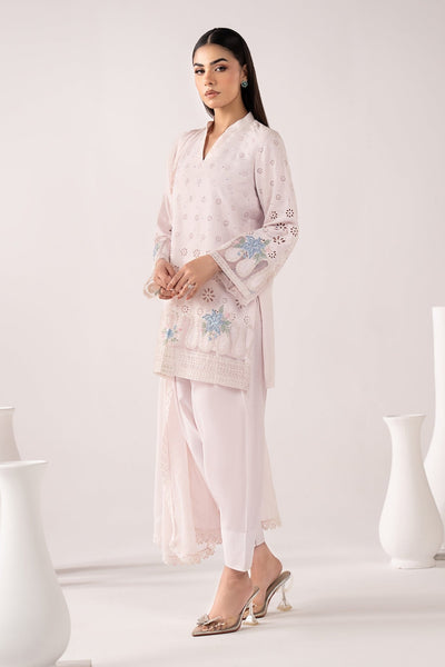 Maria B | RTW | 3 Piece Embroidered Pk Raw Silk Suit-Brand:Maria B-Type:Luxury Pret-Pink - House of Maryam- Buy in UK, USA