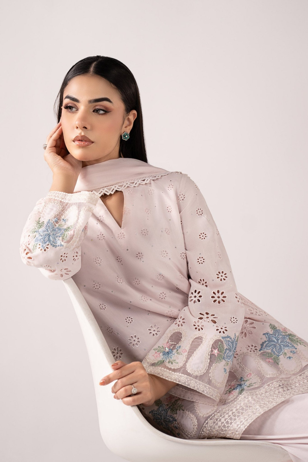 Maria B | RTW | 3 Piece Embroidered Pk Raw Silk Suit-Brand:Maria B-Type:Luxury Pret-Pink - House of Maryam- Buy in UK, USA