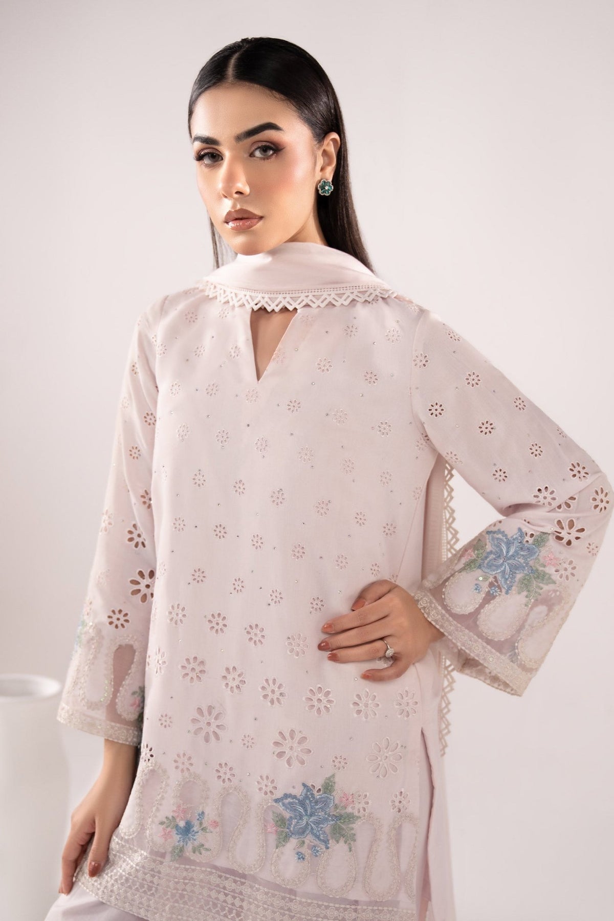 Maria B | RTW | 3 Piece Embroidered Pk Raw Silk Suit-Brand:Maria B-Type:Luxury Pret-Pink - House of Maryam- Buy in UK, USA
