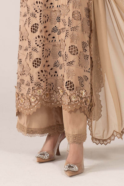 Maria B | RTW | 3 Piece Embroidered Raw Silk Suit-Brand:Maria B-Type:Luxury Formals-Beige - House of Maryam- Buy in UK, USA