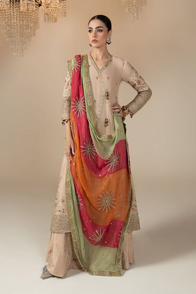 Maria B | RTW | 3 Piece Embroidered Raw Silk Suit-Brand:Maria B-Type:Luxury Formals-Beige - House of Maryam- Buy in UK, USA