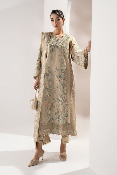 Maria B | RTW | 3 Piece Embroidered Raw Silk Suit-Brand:Maria B-Type:Luxury Formals-Beige - House of Maryam- Buy in UK, USA