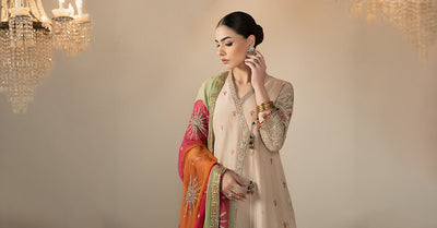 Maria B | RTW | 3 Piece Embroidered Raw Silk Suit-Brand:Maria B-Type:Luxury Formals-Beige - House of Maryam- Buy in UK, USA
