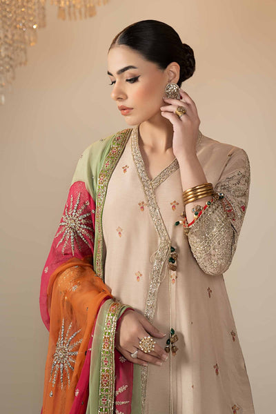 Maria B | RTW | 3 Piece Embroidered Raw Silk Suit-Brand:Maria B-Type:Luxury Formals-Beige - House of Maryam- Buy in UK, USA