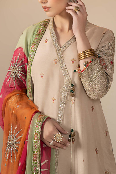 Maria B | RTW | 3 Piece Embroidered Raw Silk Suit-Brand:Maria B-Type:Luxury Formals-Beige - House of Maryam- Buy in UK, USA
