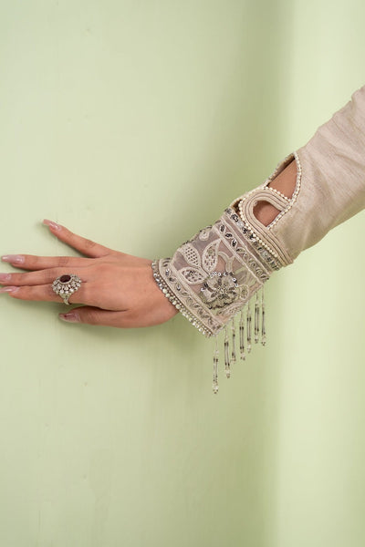 Maria B | RTW | 3 Piece Embroidered Raw Silk Suit-Brand:Maria B-Type:Luxury Formals-Beige - House of Maryam- Buy in UK, USA