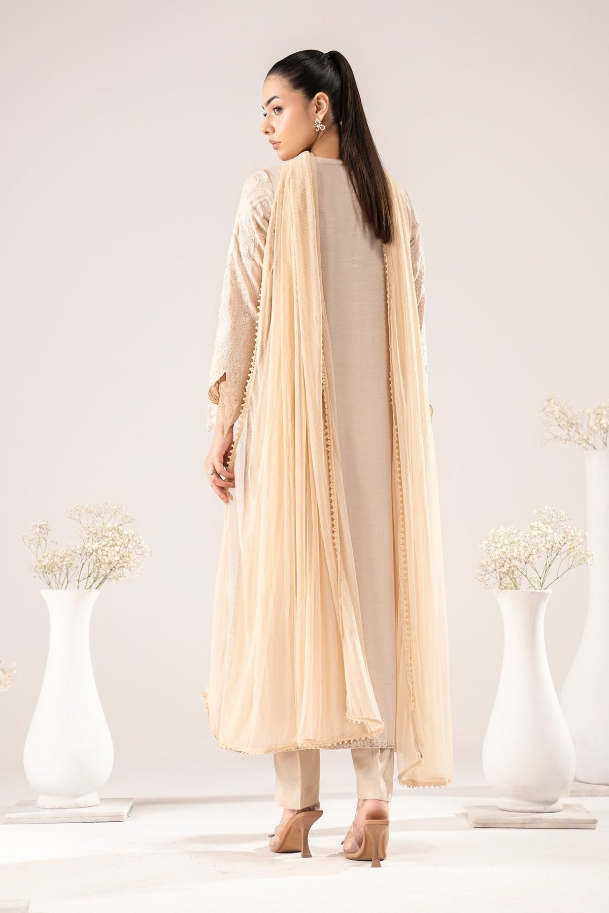 Maria B | RTW | 3 Piece Embroidered Raw Silk Suit-Brand:Maria B-Type:Luxury Pret-Beige - House of Maryam- Buy in UK, USA
