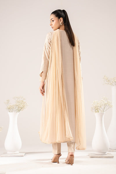 Maria B | RTW | 3 Piece Embroidered Raw Silk Suit-Brand:Maria B-Type:Luxury Pret-Beige - House of Maryam- Buy in UK, USA