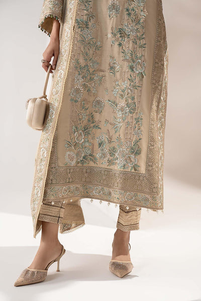 Maria B | RTW | 3 Piece Embroidered Raw Silk Suit-Brand:Maria B-Type:Luxury Formals-Beige - House of Maryam- Buy in UK, USA