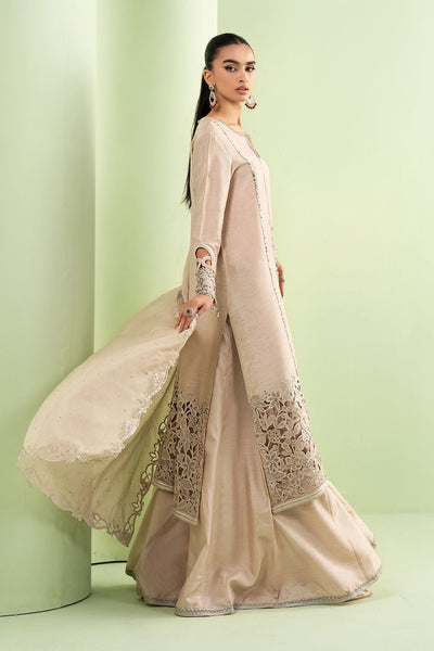 Maria B | RTW | 3 Piece Embroidered Raw Silk Suit-Brand:Maria B-Type:Luxury Formals-Beige - House of Maryam- Buy in UK, USA