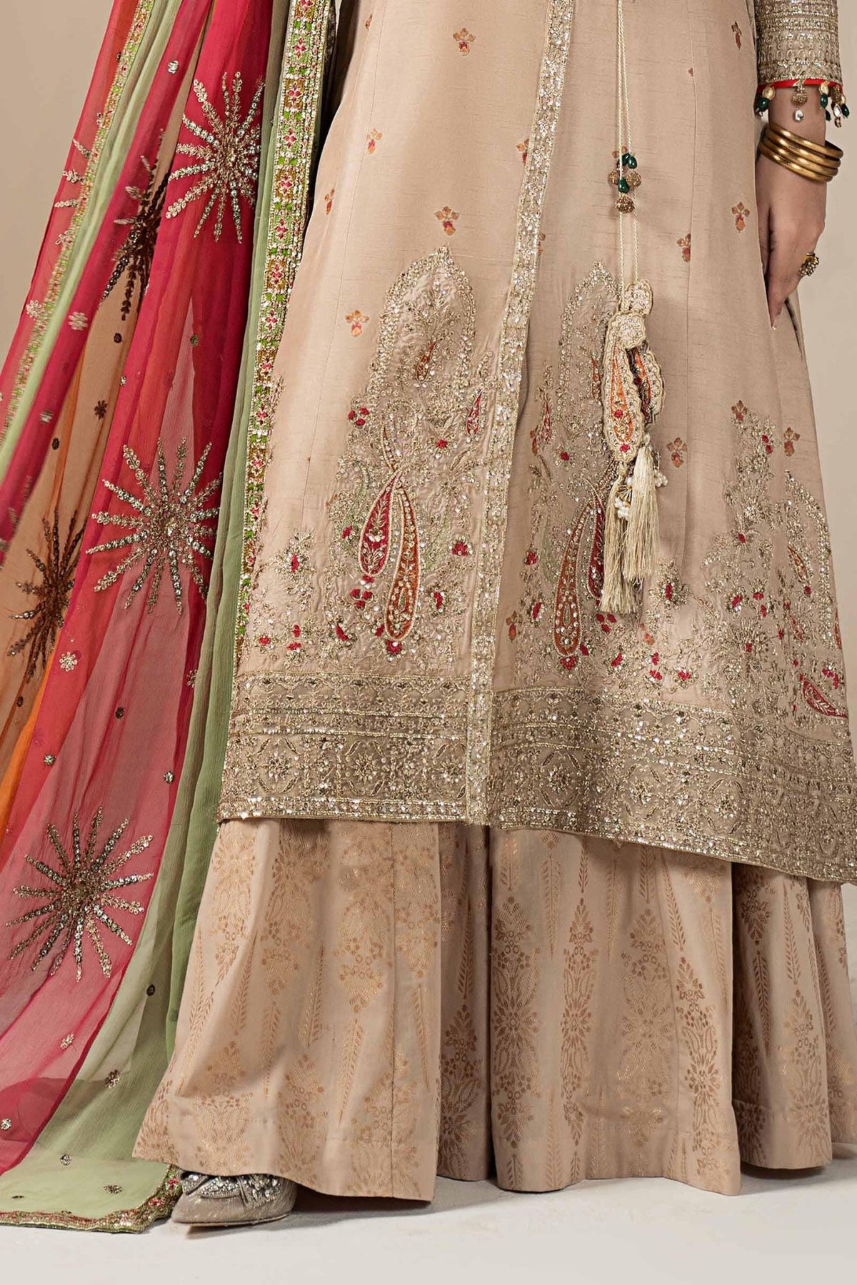 Maria B | RTW | 3 Piece Embroidered Raw Silk Suit-Brand:Maria B-Type:Luxury Formals-Beige - House of Maryam- Buy in UK, USA