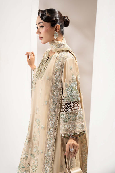 Maria B | RTW | 3 Piece Embroidered Raw Silk Suit-Brand:Maria B-Type:Luxury Formals-Beige - House of Maryam- Buy in UK, USA