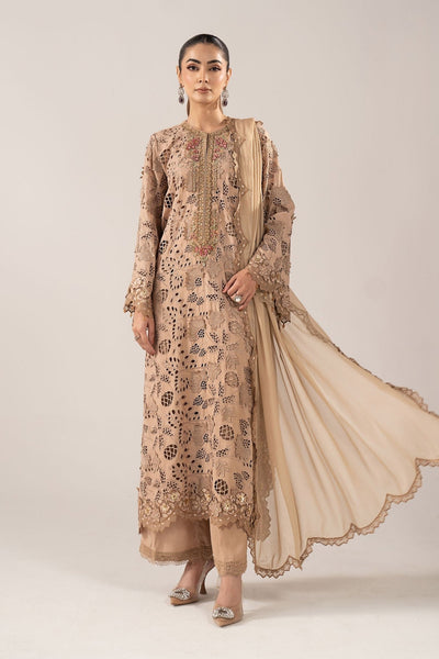 Maria B | RTW | 3 Piece Embroidered Raw Silk Suit-Brand:Maria B-Type:Luxury Formals-Beige - House of Maryam- Buy in UK, USA
