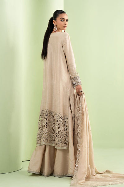 Maria B | RTW | 3 Piece Embroidered Raw Silk Suit-Brand:Maria B-Type:Luxury Formals-Beige - House of Maryam- Buy in UK, USA